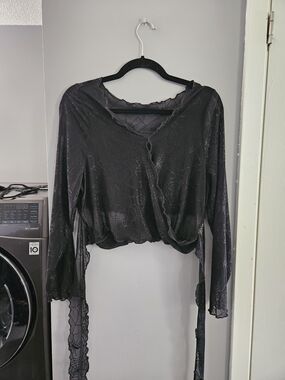 Black Sheer Spiderweb Wrap Crop Top